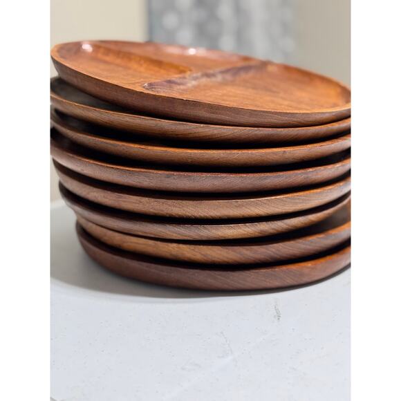 Wooden Plates 3 Compartment Natural Boho SET 4 - Picture 11 of 12